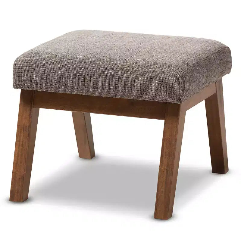 Pouff Ottoman Aberdeen en Tissu et Bois Finition Noyer Marron Style Mid-Century Modern - Gravier / Noyer Marron - Baxton Studio : Repose-pieds Minimaliste, Cadre en MDF