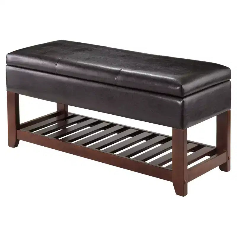 Banc Monza avec coffre de rangement et étagère à chaussures, coussin en similicuir - Winsome