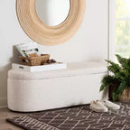 Baxton Studio Lavina Teddy Bear Fabric Storage Bench White: Oval Upholstered Ottoman, No Assembly Required