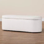 Baxton Studio Lavina Banc de rangement en tissu ourson blanc : pouf ovale rembourré, aucun assemblage requis