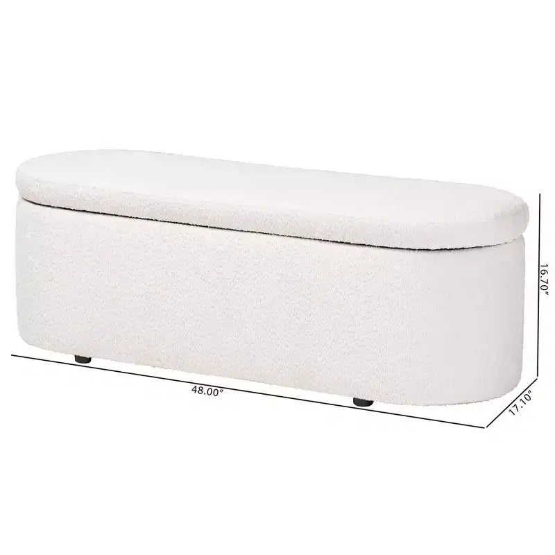 Baxton Studio Lavina Banc de rangement en tissu ourson blanc : pouf ovale rembourré, aucun assemblage requis