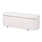 Baxton Studio Lavina Banc de rangement en tissu ourson blanc : pouf ovale rembourré, aucun assemblage requis