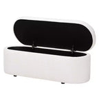 Baxton Studio Lavina Banc de rangement en tissu ourson blanc : pouf ovale rembourré, aucun assemblage requis
