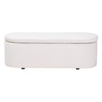 Baxton Studio Lavina Banc de rangement en tissu ourson blanc : pouf ovale rembourré, aucun assemblage requis