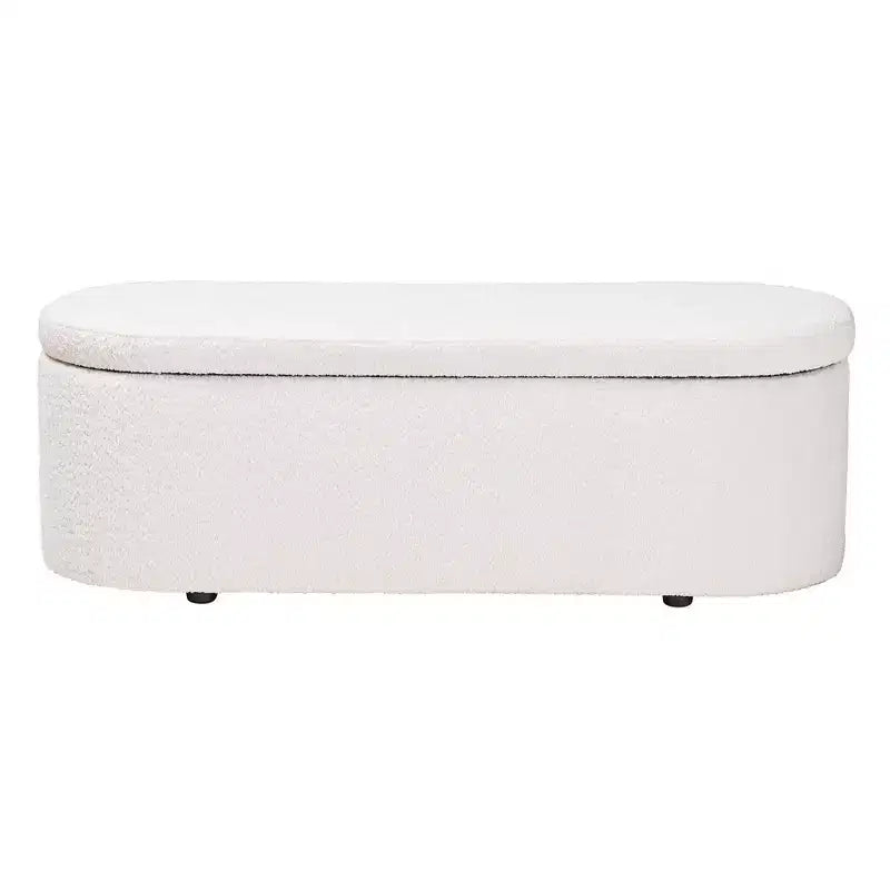 Baxton Studio Lavina Banc de rangement en tissu ourson blanc : pouf ovale rembourré, aucun assemblage requis