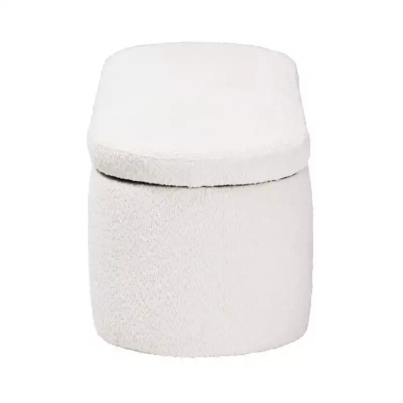 Baxton Studio Lavina Banc de rangement en tissu ourson blanc : pouf ovale rembourré, aucun assemblage requis