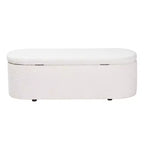 Baxton Studio Lavina Banc de rangement en tissu ourson blanc : pouf ovale rembourré, aucun assemblage requis