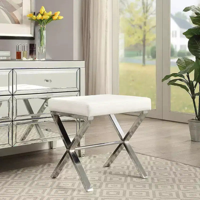 Banc de coiffeuse Carolina Living Evon blanc/chromé