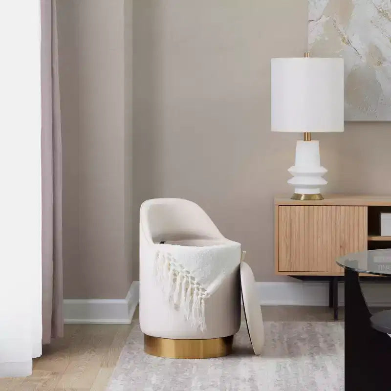 Tabouret de coiffeuse Marla LumiSource Velours Crème/Doré