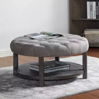 Julla Round Button Tufted Storage Ottoman Antique Washed Gray/Light Gray - HOMES: Inside + Out