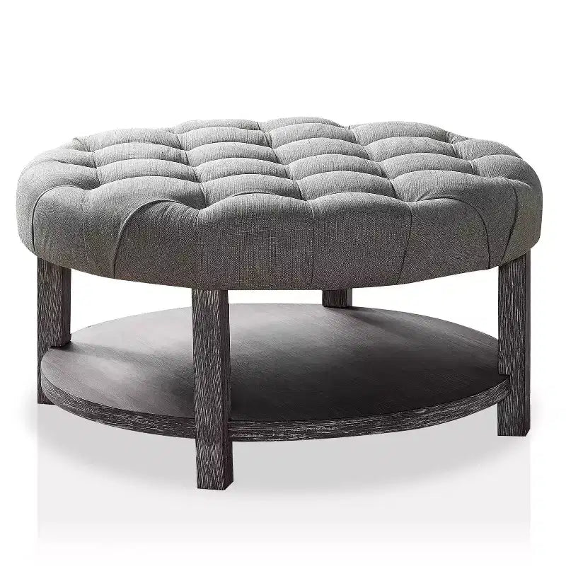 Julla Pouf de rangement capitonné boutonné rond Gris délavé antique/Gris clair - HOMES: Inside + Out