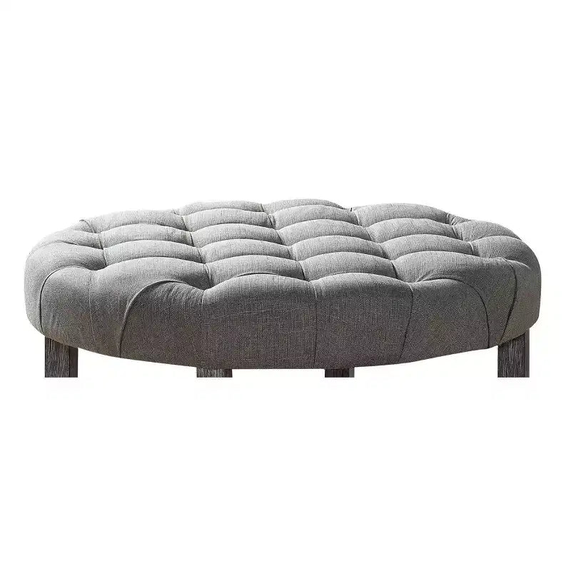 Julla Pouf de rangement capitonné boutonné rond Gris délavé antique/Gris clair - HOMES: Inside + Out