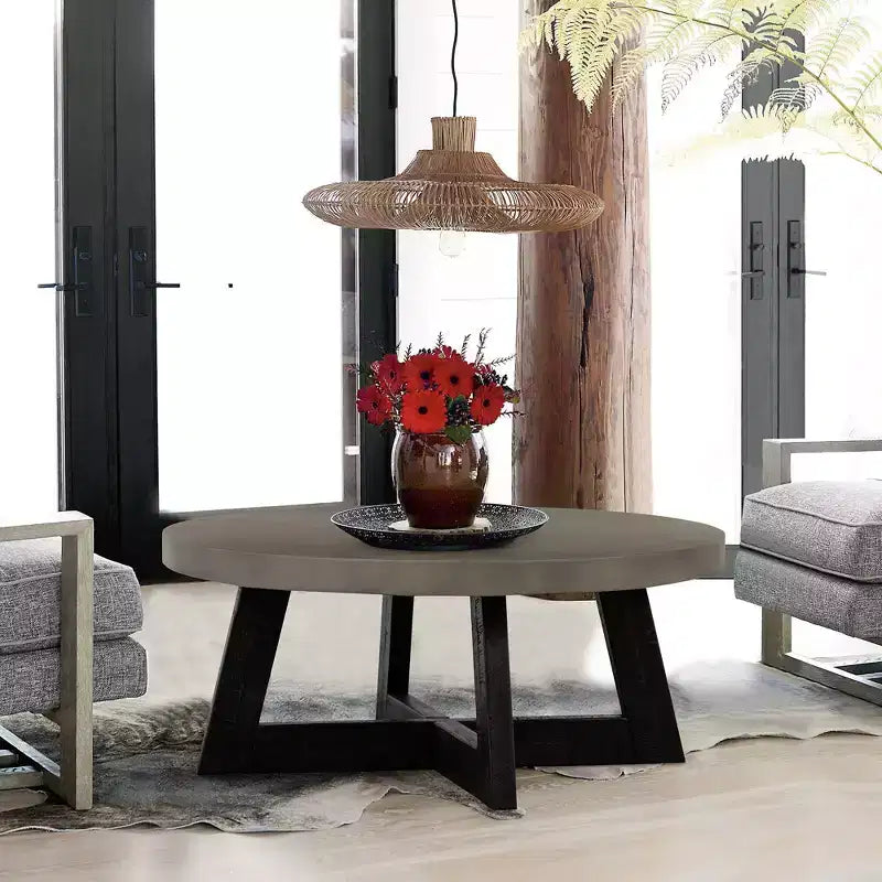 Table basse ronde en béton et acacia Manchester Modern grise - Armen Living