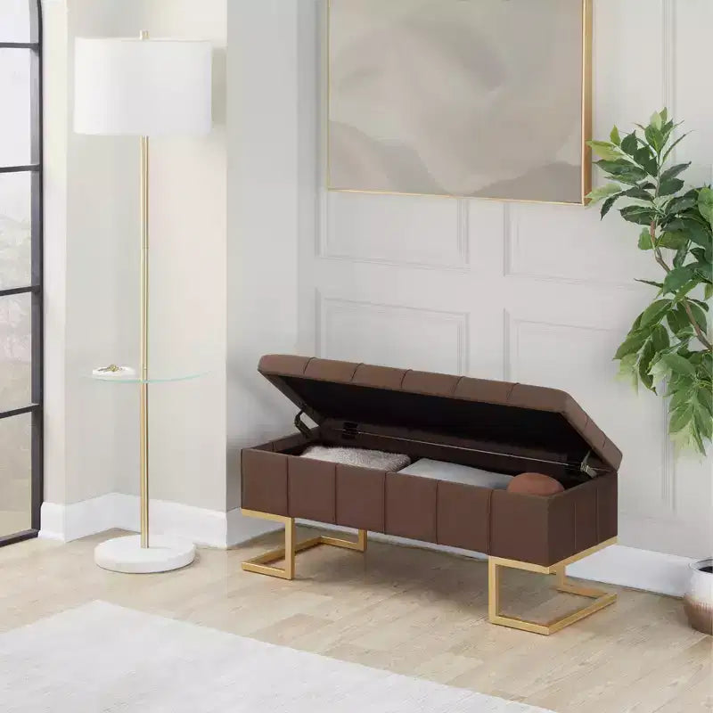 Banc Midas LumiSource Acier doré/Velours marron