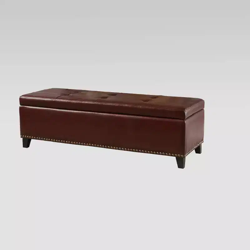 Pouffe de rangement en cuir reconstitué marron Gavin - Christopher Knight Home