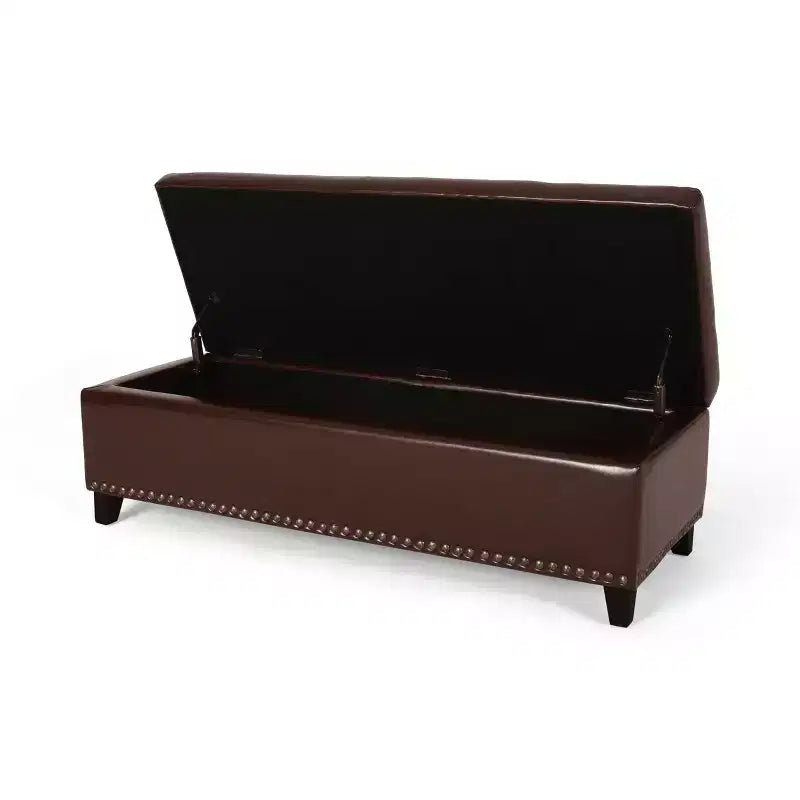 Pouffe de rangement en cuir reconstitué marron Gavin - Christopher Knight Home