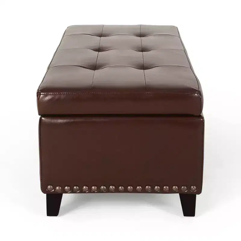 Pouffe de rangement en cuir reconstitué marron Gavin - Christopher Knight Home