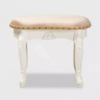 Gabrielle Tissu Velours Rembourré Tabouret de Coiffeuse en Bois Sable/Blanc/Doré - Baxton Studio : Inspiration française, clous décoratifs en laiton, pieds galbés