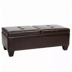 Pouffe de rangement en cuir Merrill Double Opening - Marron chocolat - Christopher Knight Home