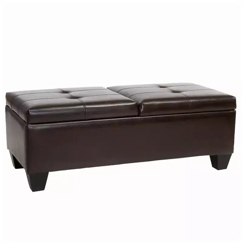 Pouffe de rangement en cuir Merrill Double Opening - Marron chocolat - Christopher Knight Home
