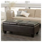 Pouffe de rangement en cuir Merrill Double Opening - Marron chocolat - Christopher Knight Home