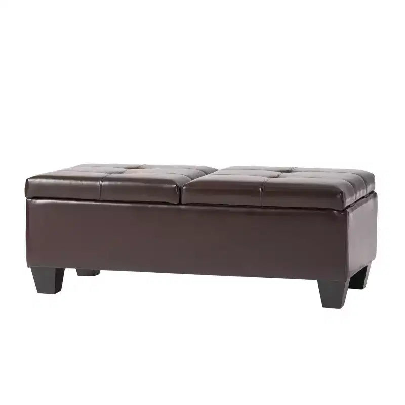Pouffe de rangement en cuir Merrill Double Opening - Marron chocolat - Christopher Knight Home