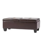 Pouffe de rangement en cuir Merrill Double Opening - Marron chocolat - Christopher Knight Home