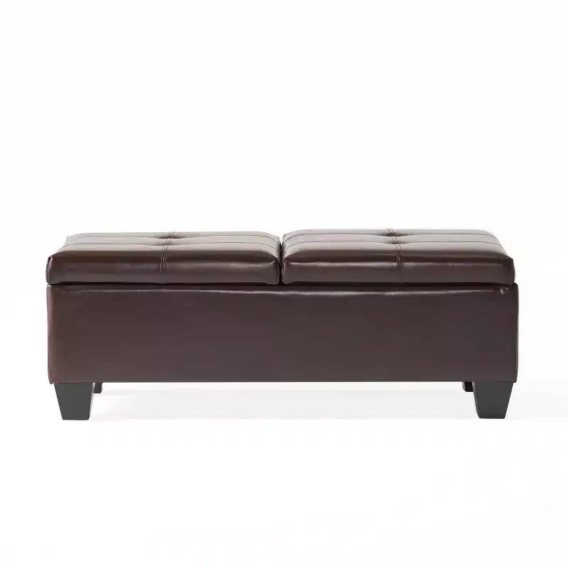 Pouffe de rangement en cuir Merrill Double Opening - Marron chocolat - Christopher Knight Home