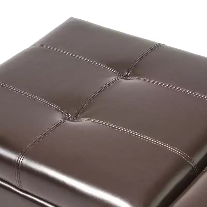 Pouffe de rangement en cuir Merrill Double Opening - Marron chocolat - Christopher Knight Home