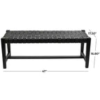 Banc tissé en cuir noir moderne - Olivia & May : Structure en teck faite à la main, finition polie, rembourré, siège d'entrée