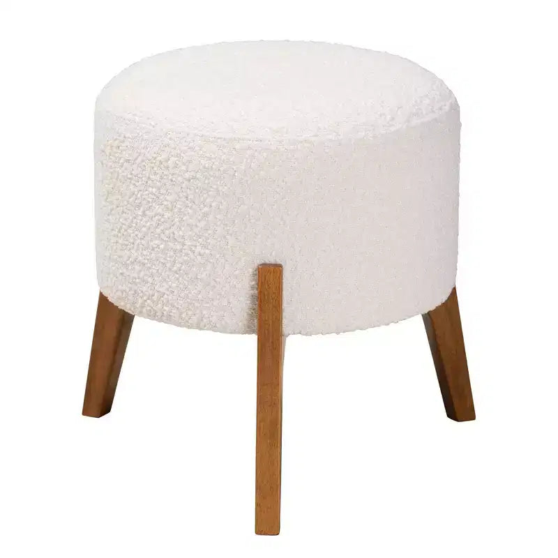 Pouffe ottoman en tissu et bois Elkie Crème/Noyer brun - Baxton Studio