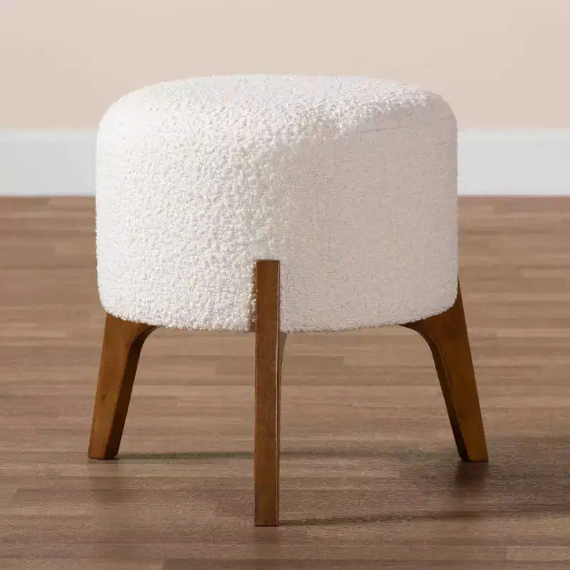 Pouffe ottoman en tissu et bois Elkie Crème/Noyer brun - Baxton Studio