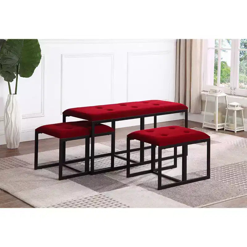 Banc capitonné en métal avec 2 sièges rouges - Ore International
