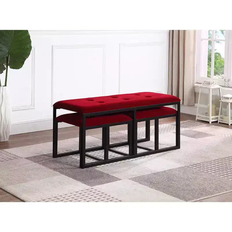 Banc capitonné en métal avec 2 sièges rouges - Ore International