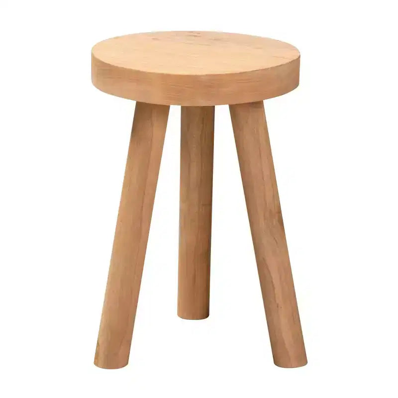 Baxton Studio Terah Repose-pieds en teck marron naturel : Rond, Solide, Aucun assemblage requis