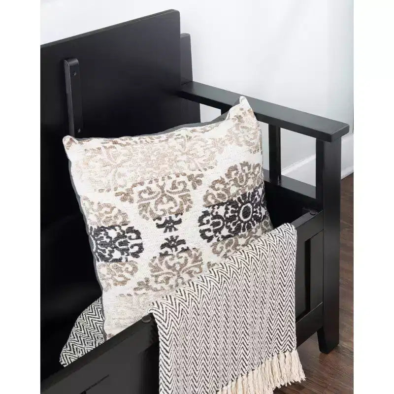 Banc de rangement rembourré en similicuir et bois massif Linon 44,5 po Carlton Noir : Ottoman d'entrée, Organisateur de chaussures