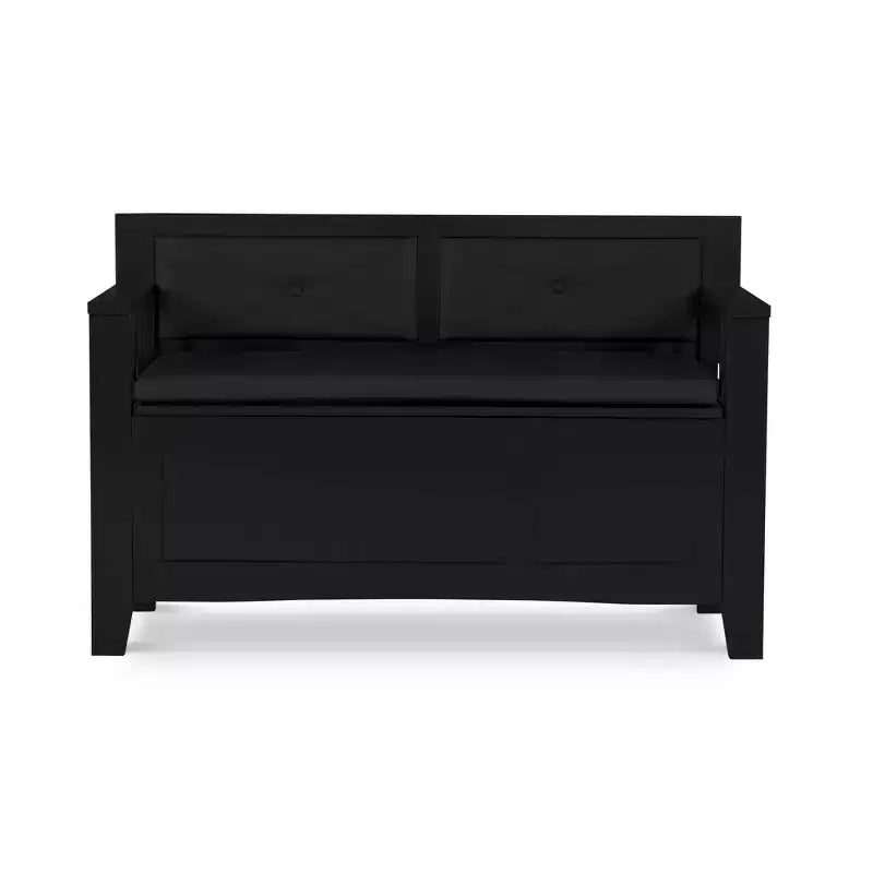 Banc de rangement rembourré en similicuir et bois massif Linon 44,5 po Carlton Noir : Ottoman d'entrée, Organisateur de chaussures