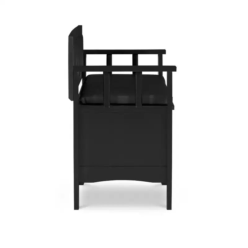 Banc de rangement rembourré en similicuir et bois massif Linon 44,5 po Carlton Noir : Ottoman d'entrée, Organisateur de chaussures