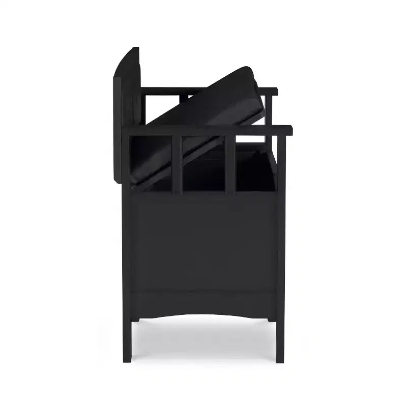 Banc de rangement rembourré en similicuir et bois massif Linon 44,5 po Carlton Noir : Ottoman d'entrée, Organisateur de chaussures