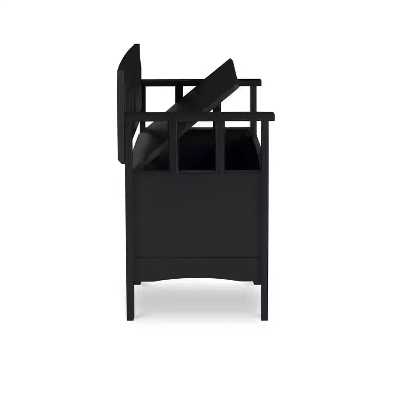 Banc de rangement rembourré en similicuir et bois massif Linon 44,5 po Carlton Noir : Ottoman d'entrée, Organisateur de chaussures