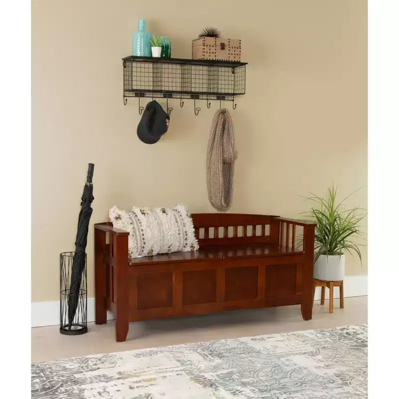 Linon 50" Shayla Banc de Rangement en Bois Massif avec Siège Fini et Divisé Noyer : Meubles d'entrée, Organisateur de Chaussures
