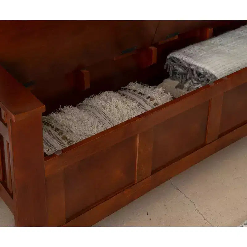Linon 50" Shayla Banc de Rangement en Bois Massif avec Siège Fini et Divisé Noyer : Meubles d'entrée, Organisateur de Chaussures