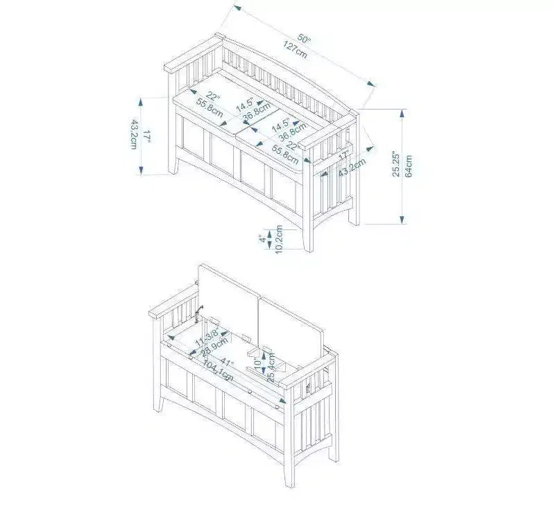 Linon 50" Shayla Banc de Rangement en Bois Massif avec Siège Fini et Divisé Noyer : Meubles d'entrée, Organisateur de Chaussures
