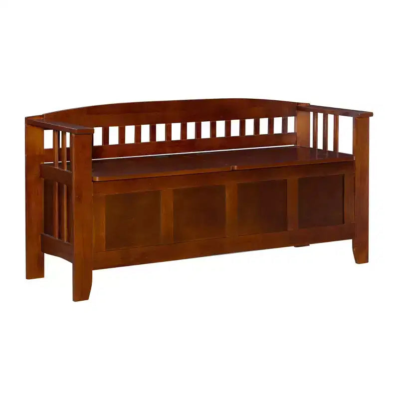 Linon 50" Shayla Banc de Rangement en Bois Massif avec Siège Fini et Divisé Noyer : Meubles d'entrée, Organisateur de Chaussures