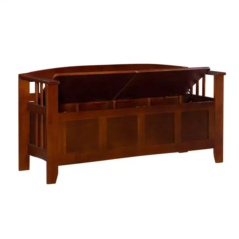 Linon 50" Shayla Banc de Rangement en Bois Massif avec Siège Fini et Divisé Noyer : Meubles d'entrée, Organisateur de Chaussures