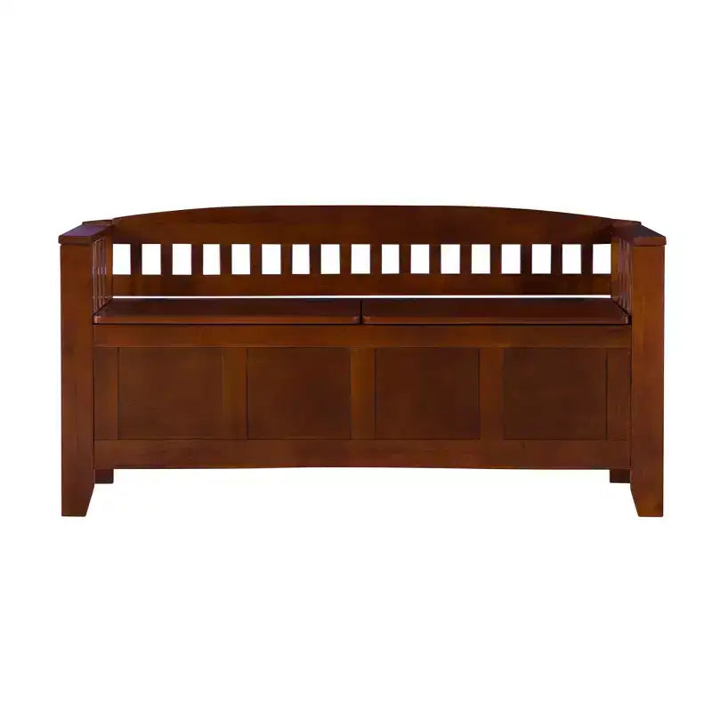 Linon 50" Shayla Banc de Rangement en Bois Massif avec Siège Fini et Divisé Noyer : Meubles d'entrée, Organisateur de Chaussures