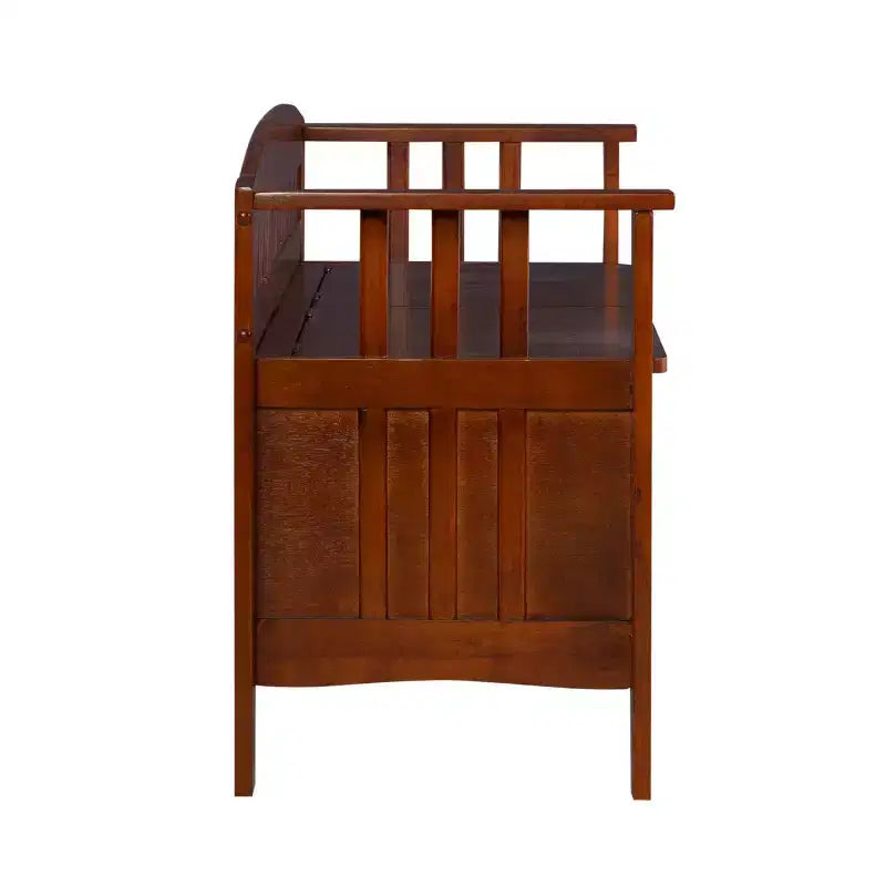 Linon 50" Shayla Banc de Rangement en Bois Massif avec Siège Fini et Divisé Noyer : Meubles d'entrée, Organisateur de Chaussures