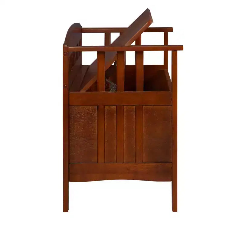 Linon 50" Shayla Banc de Rangement en Bois Massif avec Siège Fini et Divisé Noyer : Meubles d'entrée, Organisateur de Chaussures