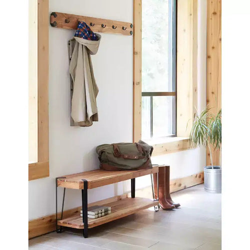 48" Ryegate Live Edge Wood Bench with Coat Hooks Set - Alaterre Furniture: Industrial Metal Frame, 2-Piece Entryway