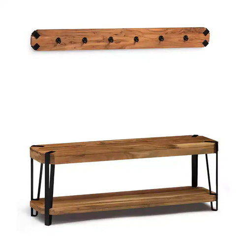 Banc en bois à bords francs Ryegate de 48 po avec crochets muraux – Meubles Alaterre : Cadre en métal industriel, ensemble d’entrée de 2 pièces